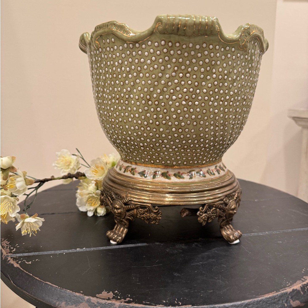 Ceramic Antique Brass Vase Oriental Accent
